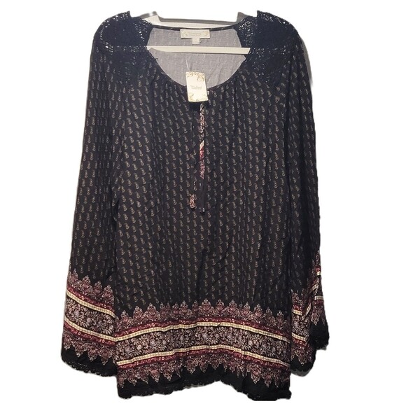 NWT Weekend Suzanne Betro Peasant Floral Top 1X Plus Bell Sleeve Crotched - Picture 1 of 8